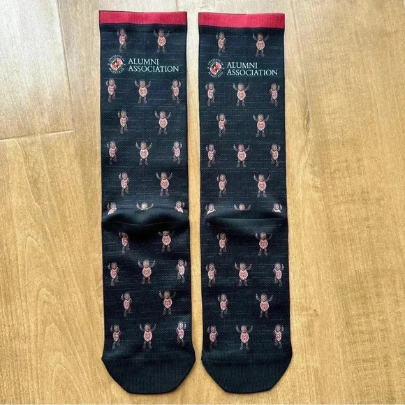 UMD Alumni Association Testudo Print Black and Red Tube Socks, One Size - Picture 1 of 9